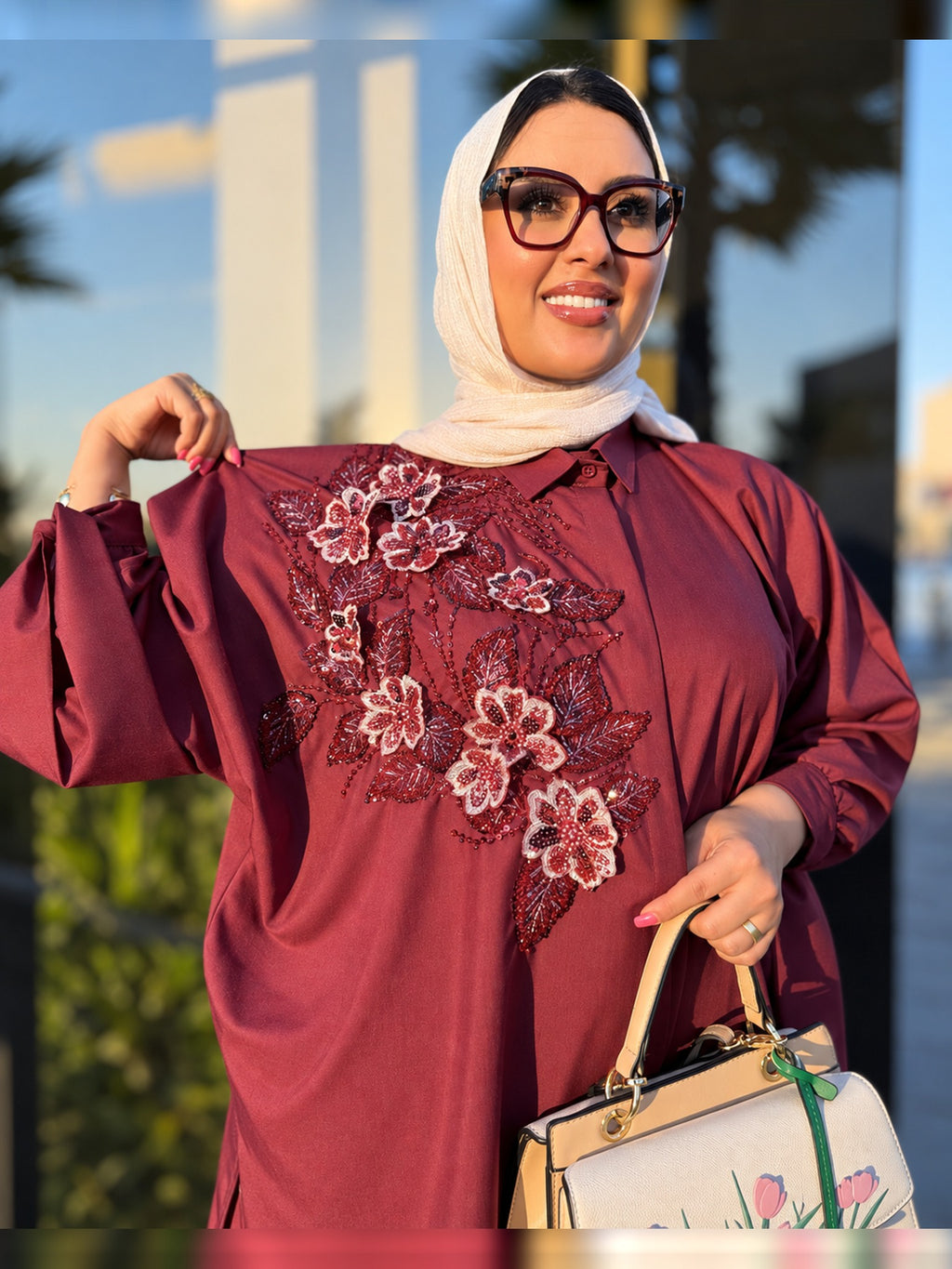 Burgundy Floral Beaded Chemise